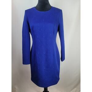 Maia Geometric Sheath Womens Royal Blue Long Sleeve Dress Size 10
